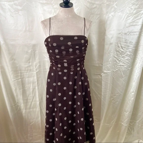 Vintage 80s brown polka dot dress - Picture 5 of 6